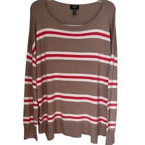 Jones New York Women’s Tan Red Stripes Long Sleeve Fall Cozy Soft sweater XL